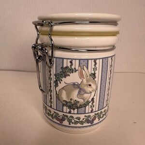 Vintage Fabrizio Bunny Glazed Ceramic storage Jar Canister with Lid 1986 Japan-1